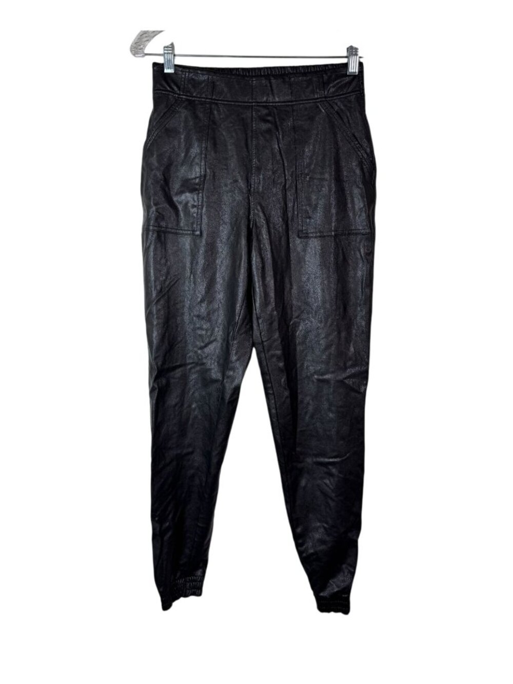 Spanx Faux‎ Leather Jogger Pants Black Stretch Pull-On Elastic Waist Size Small